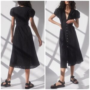 Wilfred Jubilee Puff Sleeve Button Front Midi Dress Black Size 10